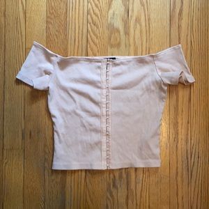 Eyelet front off the shoulder light pink crop top